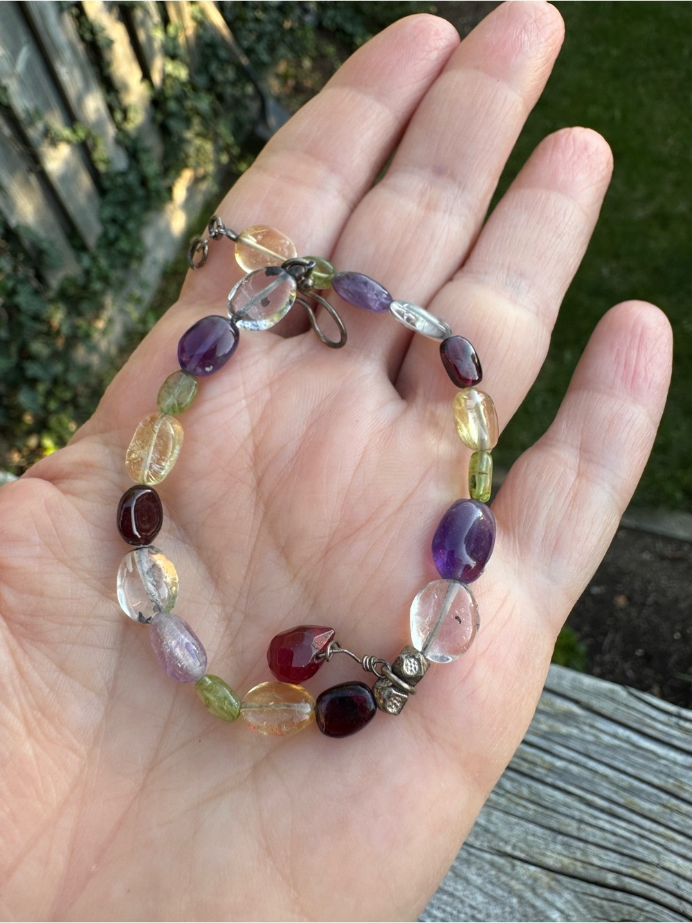 Tumbled Multi-Colour Quartz Bracelet with Sterling Silver Clasp Amethyst Citrine